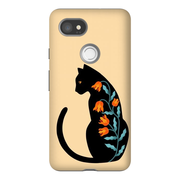 Pixel 2XL StrongFit Cat Floral by Coffee Man