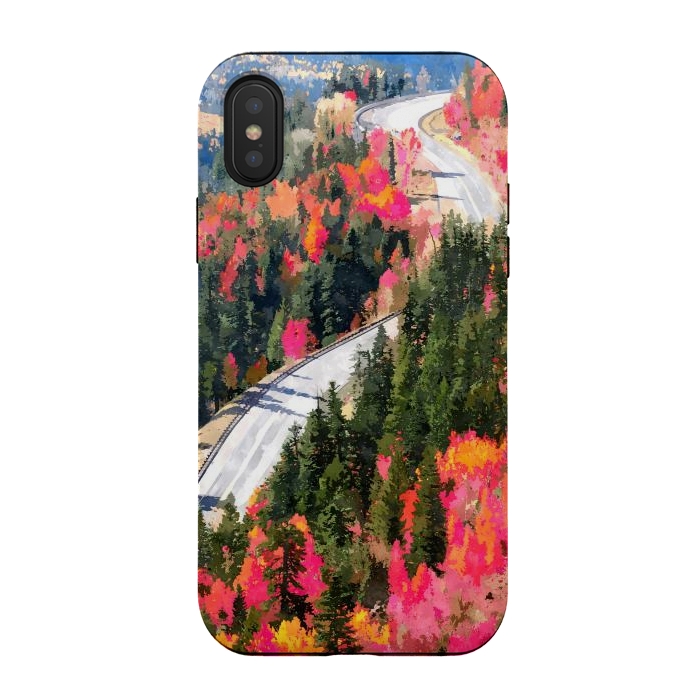 iPhone Xs / X StrongFit Valley of Pink Trees | Fantasy Pop of Color Forest Nature | Jungle Adventure Road Trip Pine by Uma Prabhakar Gokhale