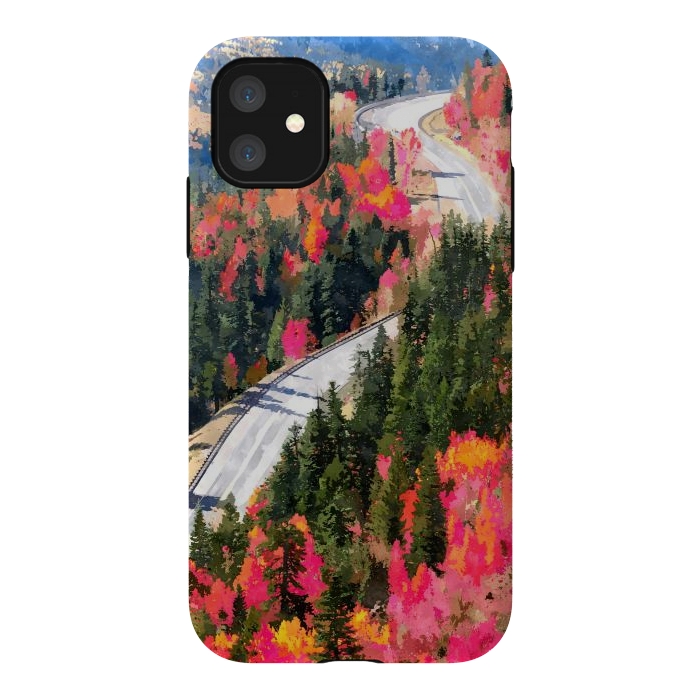 iPhone 11 StrongFit Valley of Pink Trees | Fantasy Pop of Color Forest Nature | Jungle Adventure Road Trip Pine by Uma Prabhakar Gokhale