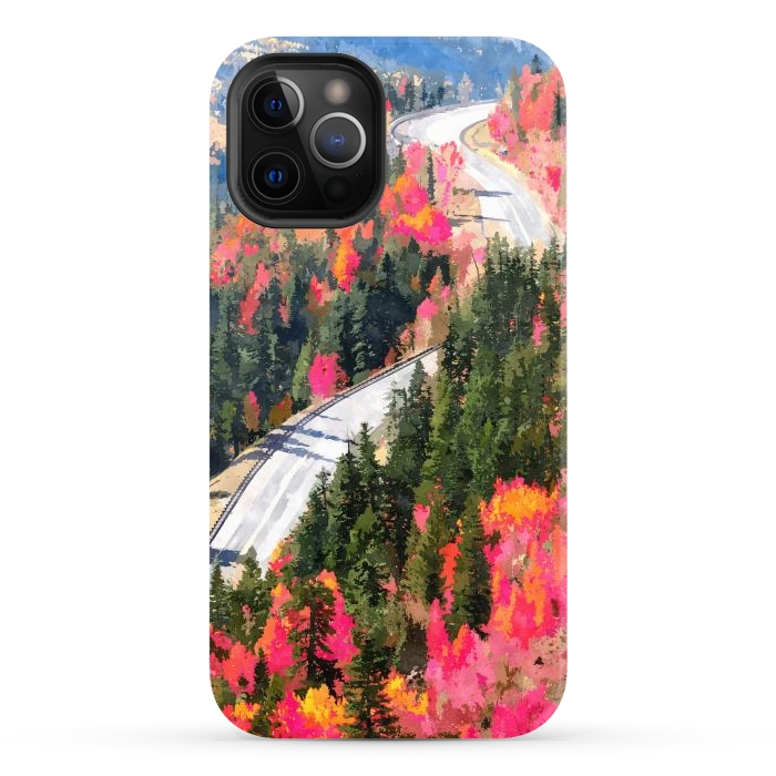 iPhone 12 Pro Max StrongFit Valley of Pink Trees | Fantasy Pop of Color Forest Nature | Jungle Adventure Road Trip Pine by Uma Prabhakar Gokhale