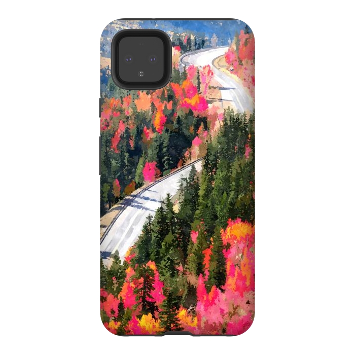 Pixel 4XL StrongFit Valley of Pink Trees | Fantasy Pop of Color Forest Nature | Jungle Adventure Road Trip Pine by Uma Prabhakar Gokhale