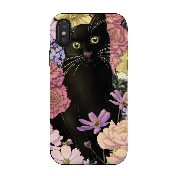 iPhone Xs / X StrongFit Little Black Garden Cat Colour Version by ECMazur 
