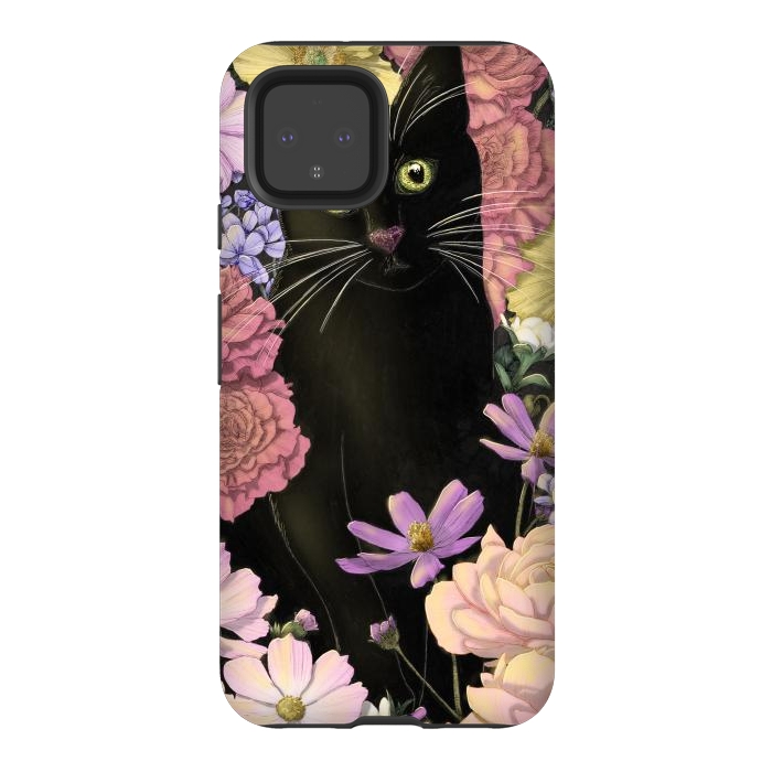 Pixel 4 StrongFit Little Black Garden Cat Colour Version by ECMazur 