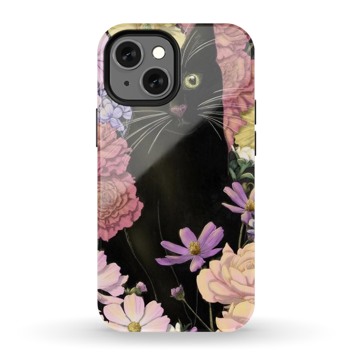iPhone 12 mini StrongFit Little Black Garden Cat Colour Version by ECMazur 