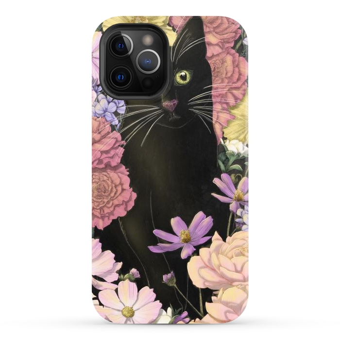 iPhone 12 Pro StrongFit Little Black Garden Cat Colour Version by ECMazur 