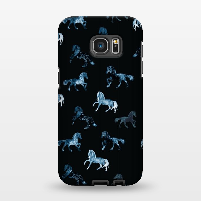 Galaxy S7 EDGE StrongFit Horse pattern - blue watercolor horses  by Oana 