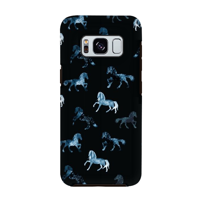 Galaxy S8 StrongFit Horse pattern - blue watercolor horses  by Oana 