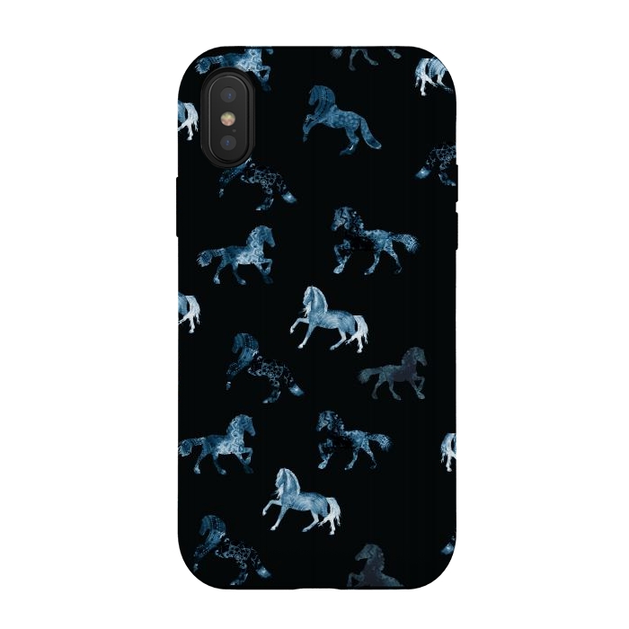 iPhone Xs / X StrongFit Horse pattern - blue watercolor horses  by Oana 