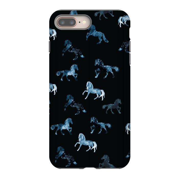 iPhone 8 plus StrongFit Horse pattern - blue watercolor horses  by Oana 