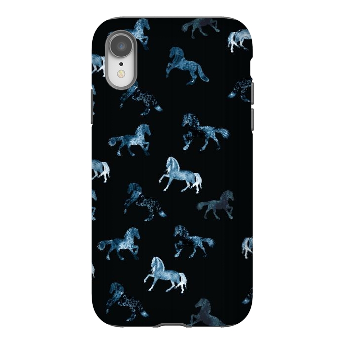 iPhone Xr StrongFit Horse pattern - blue watercolor horses  by Oana 