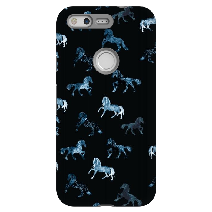 Pixel StrongFit Horse pattern - blue watercolor horses  by Oana 