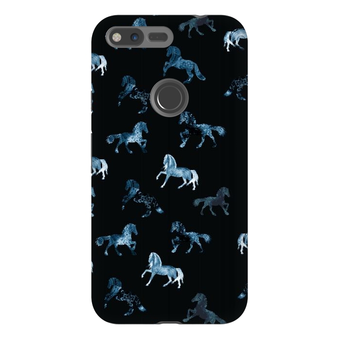 Pixel XL StrongFit Horse pattern - blue watercolor horses  by Oana 