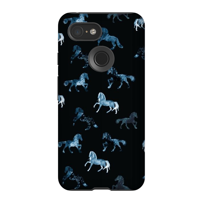 Pixel 3 StrongFit Horse pattern - blue watercolor horses  by Oana 
