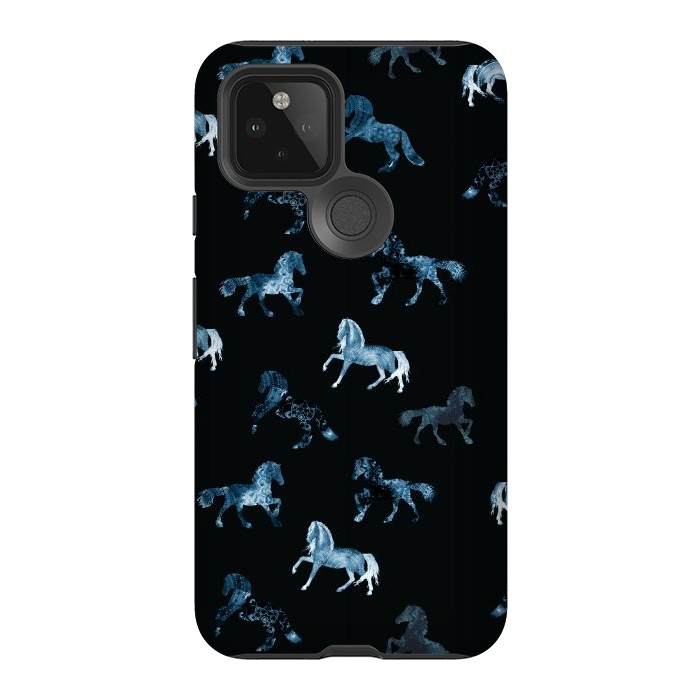 Pixel 5 StrongFit Horse pattern - blue watercolor horses  by Oana 