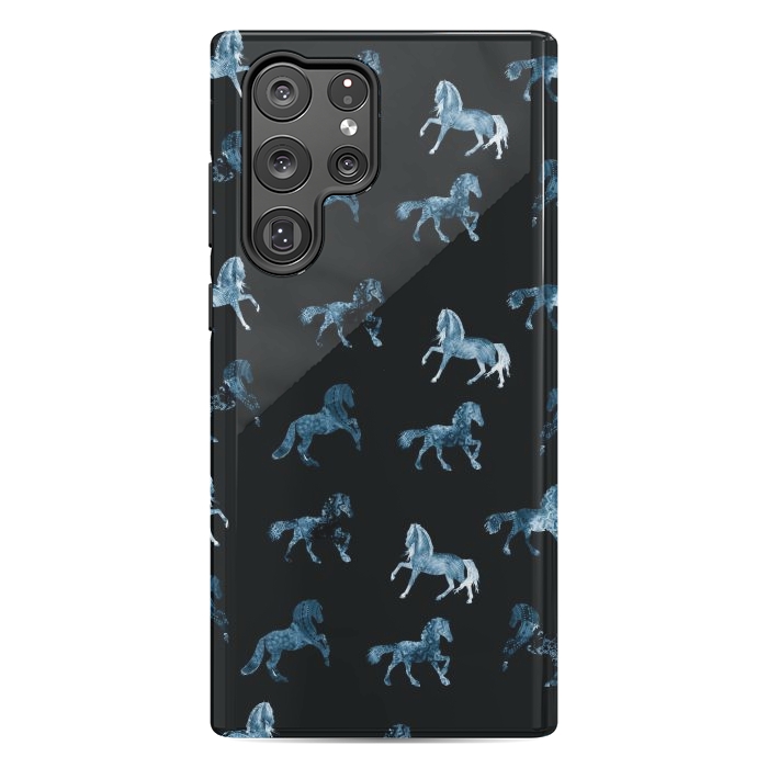 Galaxy S22 Ultra StrongFit Horse pattern - blue watercolor horses  by Oana 