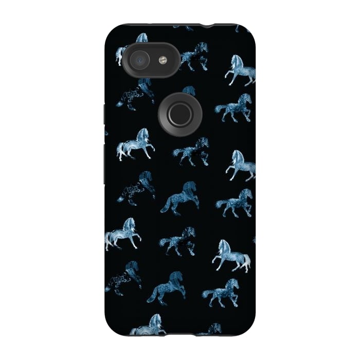 Pixel 3A StrongFit Horse pattern - blue watercolor horses  by Oana 