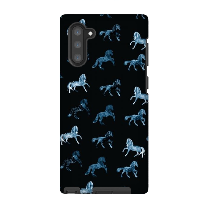 Galaxy Note 10 StrongFit Horse pattern - blue watercolor horses  by Oana 