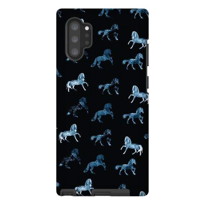 Galaxy Note 10 plus StrongFit Horse pattern - blue watercolor horses  by Oana 