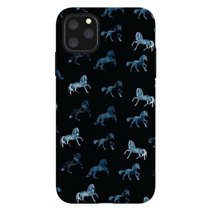 iPhone 11 Pro Max StrongFit Horse pattern - blue watercolor horses  by Oana 