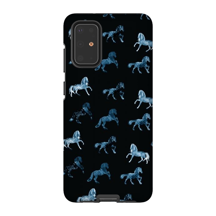Galaxy S20 Plus StrongFit Horse pattern - blue watercolor horses  by Oana 
