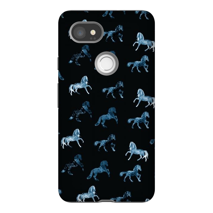 Pixel 2XL StrongFit Horse pattern - blue watercolor horses  by Oana 