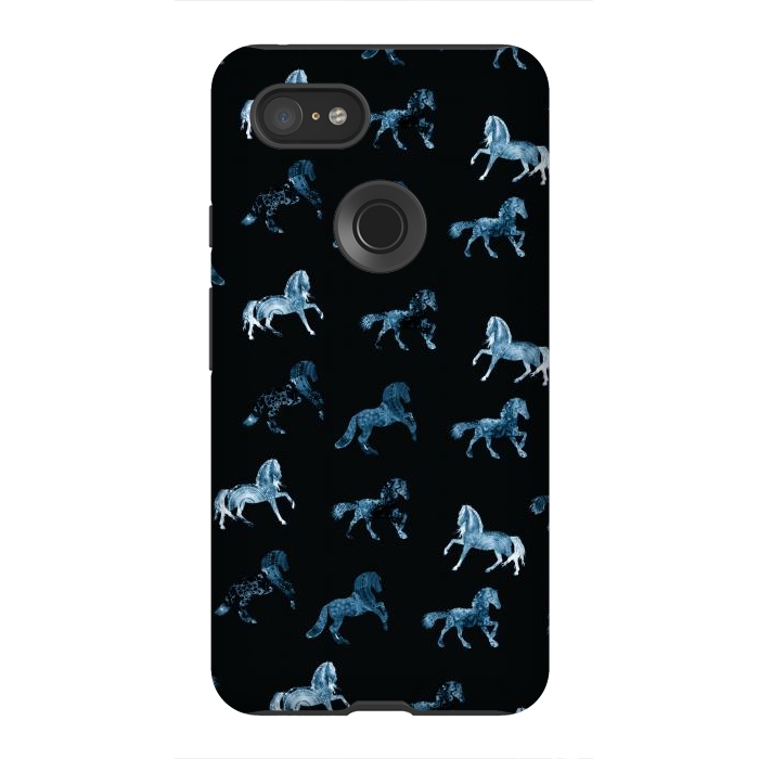 Pixel 3XL StrongFit Horse pattern - blue watercolor horses  by Oana 