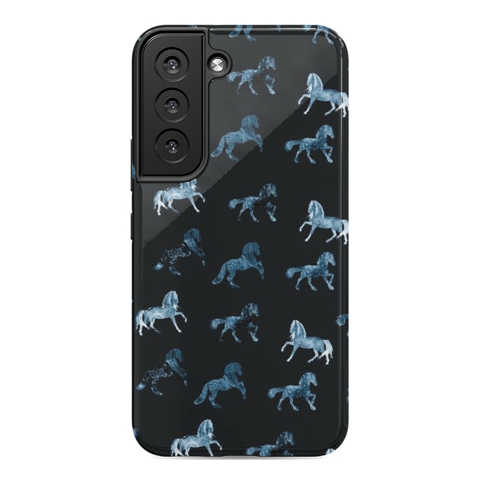 Galaxy S22 StrongFit Horse pattern - blue watercolor horses  by Oana 