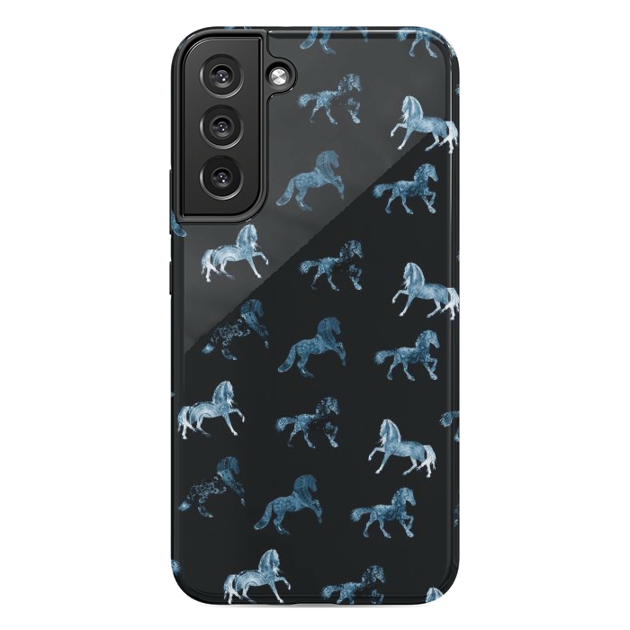 Galaxy S22 plus StrongFit Horse pattern - blue watercolor horses  by Oana 