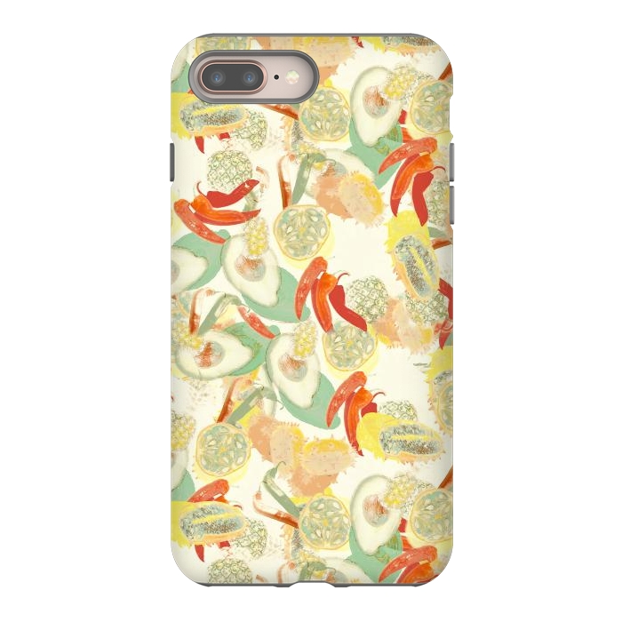 iPhone 7 plus StrongFit Colorful exotic fruits and chili - tropical fruit pattern by Oana 