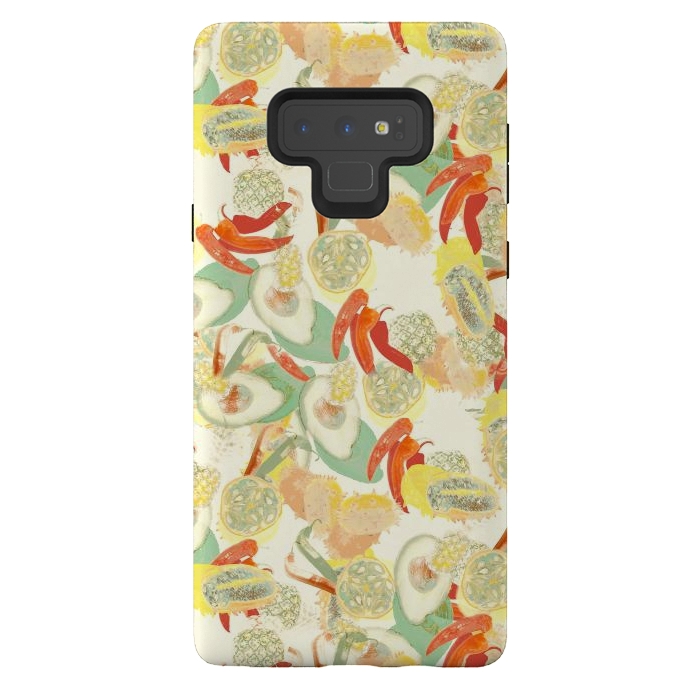Galaxy Note 9 StrongFit Colorful exotic fruits and chili - tropical fruit pattern by Oana 