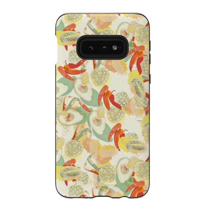 Galaxy S10e StrongFit Colorful exotic fruits and chili - tropical fruit pattern by Oana 