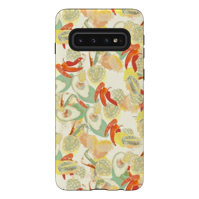 Galaxy S10 StrongFit Colorful exotic fruits and chili - tropical fruit pattern by Oana 