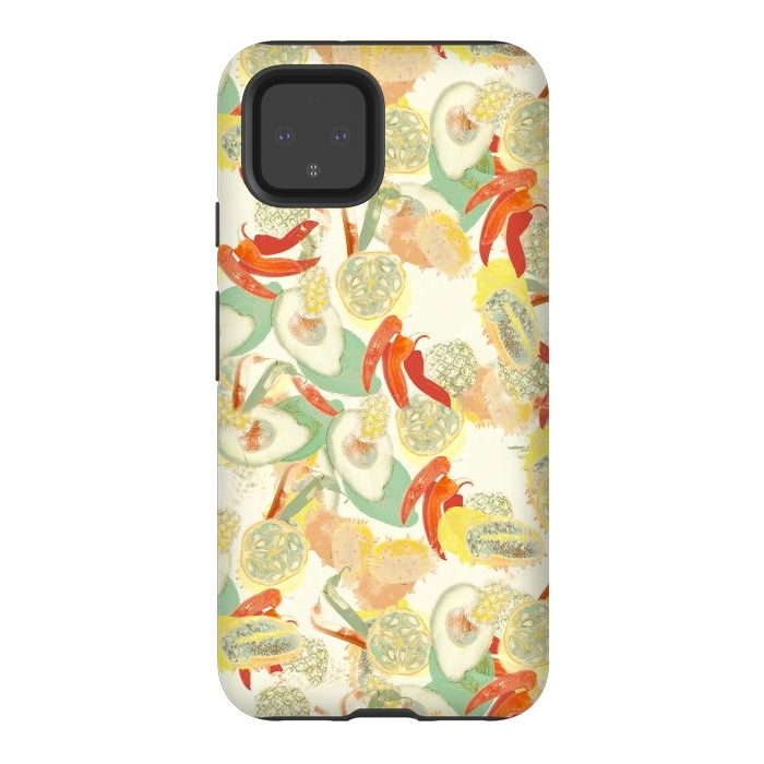 Pixel 4 StrongFit Colorful exotic fruits and chili - tropical fruit pattern by Oana 