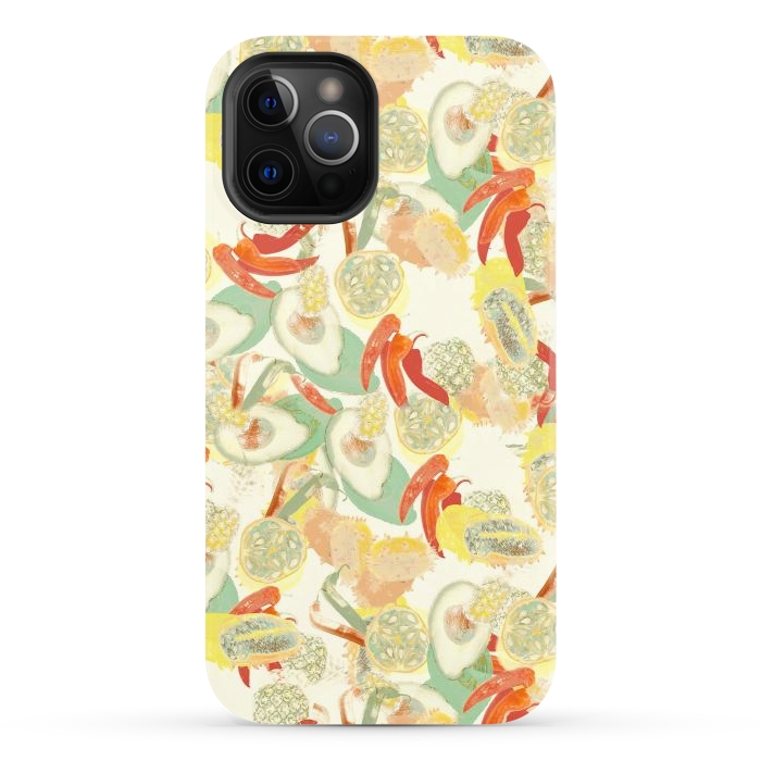 iPhone 12 Pro StrongFit Colorful exotic fruits and chili - tropical fruit pattern by Oana 