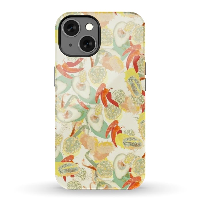 iPhone 13 StrongFit Colorful exotic fruits and chili - tropical fruit pattern by Oana 