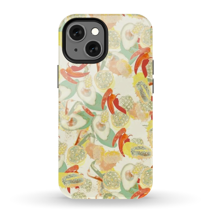 iPhone 13 mini StrongFit Colorful exotic fruits and chili - tropical fruit pattern by Oana 