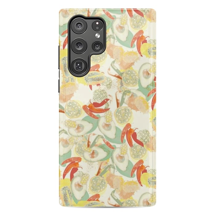 Galaxy S22 Ultra StrongFit Colorful exotic fruits and chili - tropical fruit pattern by Oana 