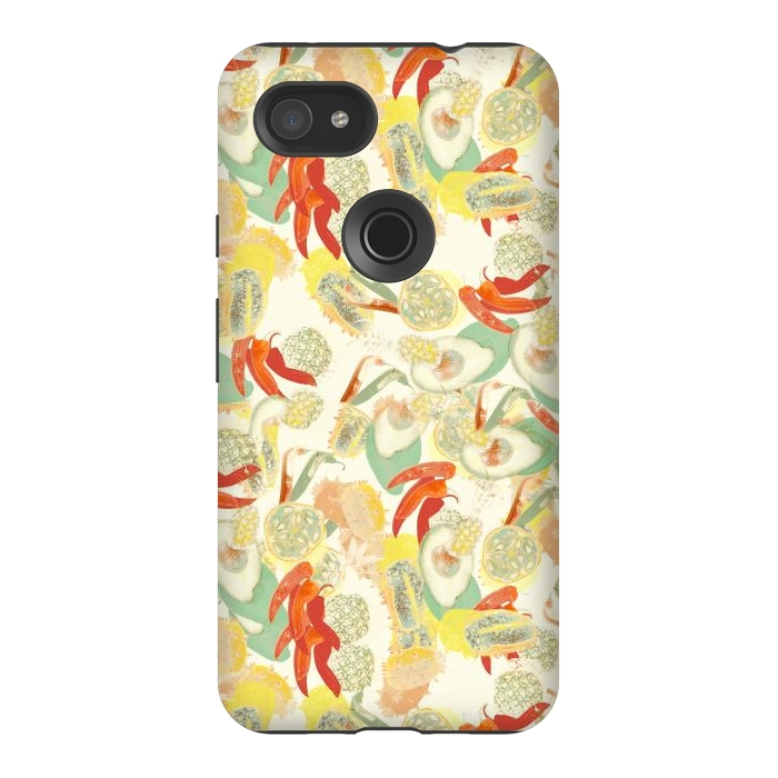 Pixel 3AXL StrongFit Colorful exotic fruits and chili - tropical fruit pattern by Oana 