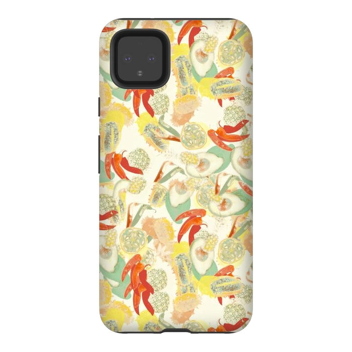 Pixel 4XL StrongFit Colorful exotic fruits and chili - tropical fruit pattern by Oana 
