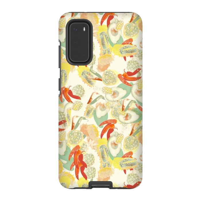 Galaxy S20 StrongFit Colorful exotic fruits and chili - tropical fruit pattern by Oana 