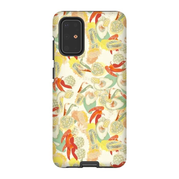 Galaxy S20 Plus StrongFit Colorful exotic fruits and chili - tropical fruit pattern by Oana 
