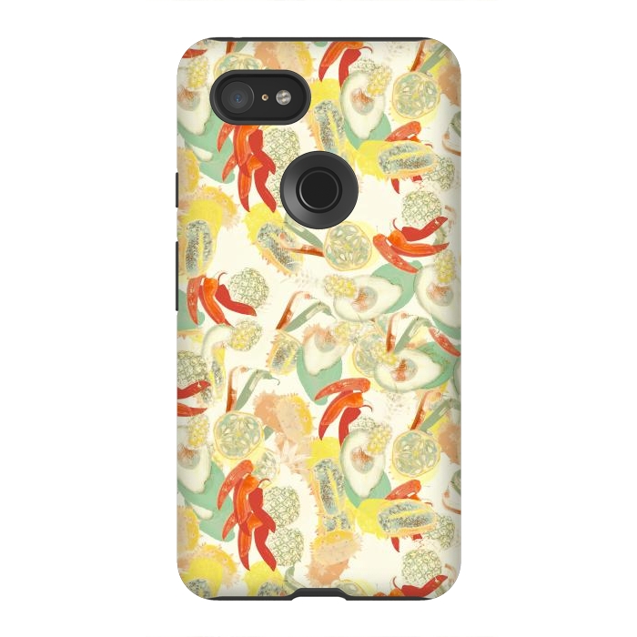 Pixel 3XL StrongFit Colorful exotic fruits and chili - tropical fruit pattern by Oana 