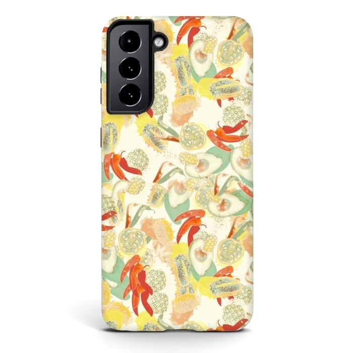 Galaxy S21 StrongFit Colorful exotic fruits and chili - tropical fruit pattern by Oana 