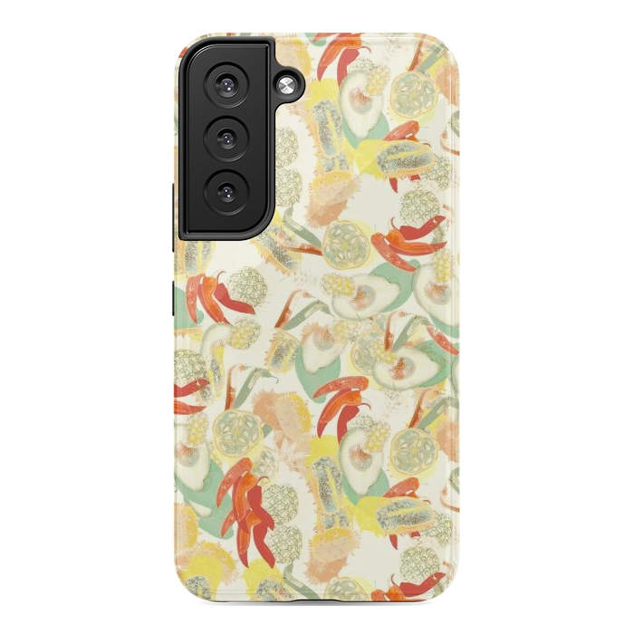 Galaxy S22 StrongFit Colorful exotic fruits and chili - tropical fruit pattern by Oana 