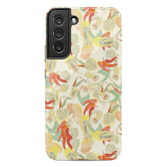 Galaxy S22 plus StrongFit Colorful exotic fruits and chili - tropical fruit pattern by Oana 