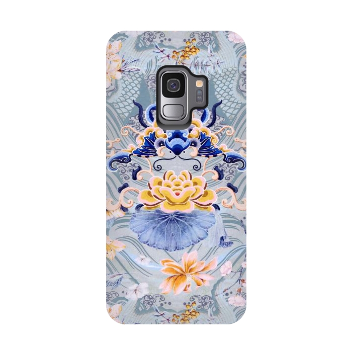 Galaxy S9 StrongFit Flowers and fish - Chinese decorative pattern by Oana 