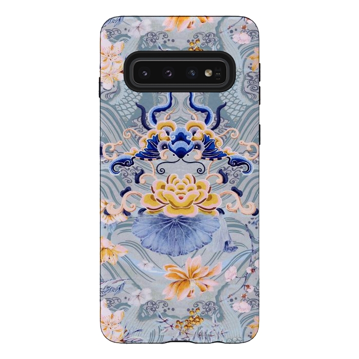 Galaxy S10 StrongFit Flowers and fish - Chinese decorative pattern by Oana 