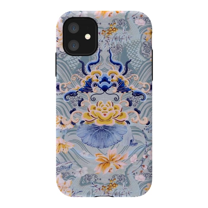 iPhone 11 StrongFit Flowers and fish - Chinese decorative pattern by Oana 