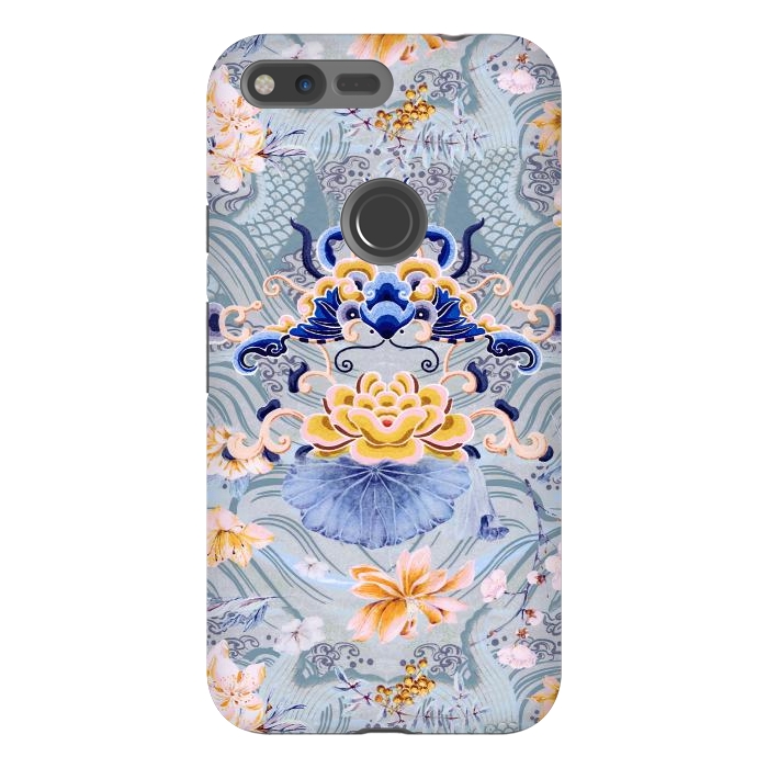 Pixel XL StrongFit Flowers and fish - Chinese decorative pattern by Oana 