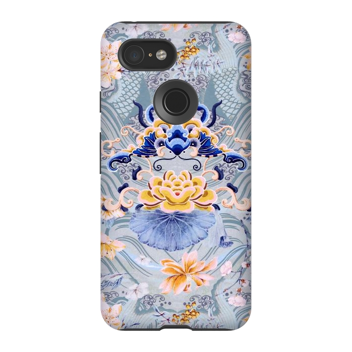 Pixel 3 StrongFit Flowers and fish - Chinese decorative pattern by Oana 